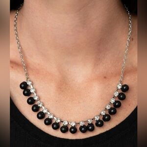 Elegant Black Bead & and Rhinestone Necklace & Earring Set